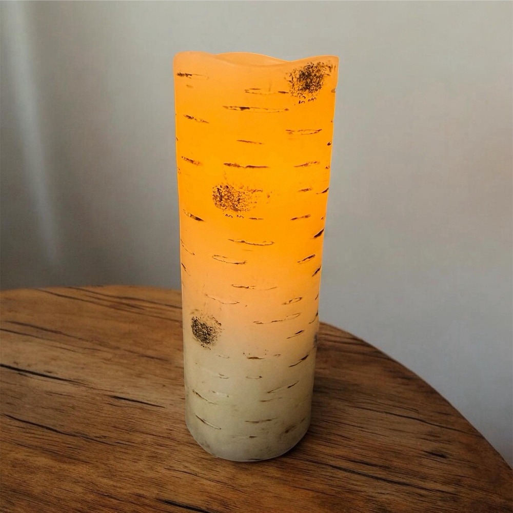 Set Of 9 Flameless Flickering LED Candles with Birch Bark Effect Battery Remotes